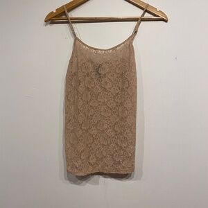 George Tan Lace Sheer Tank Top Size Medium